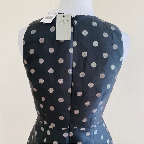 J.Crew Dress Black Silver Metallic Jacquard Polka Dot Sleeveless Sz 0 Petite NWT - Picture 3 of 13